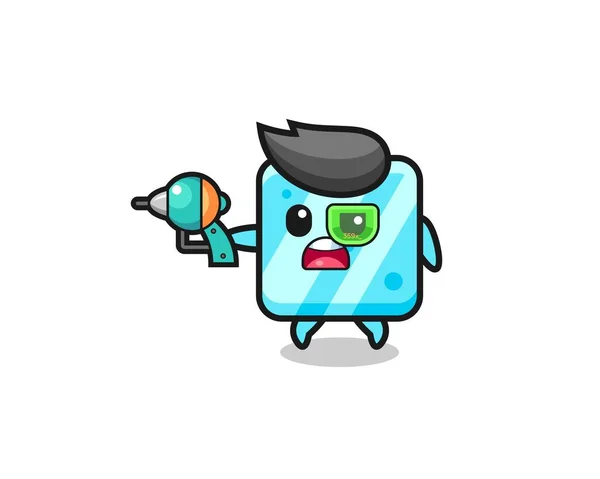 Lindo Cubo Hielo Sosteniendo Arma Futuro Lindo Diseño — Vector de stock