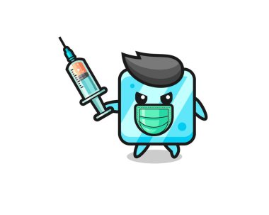 Virüsle savaşmak için buz küpünün çizimi, şirin bir tasarım.