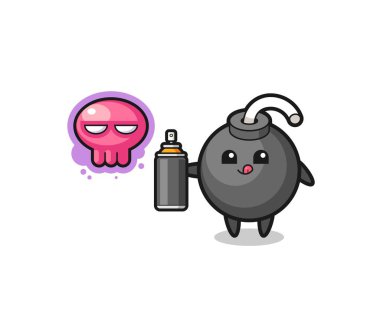 bomba karikatürü sprey boyayla bir graffiti yap, şirin tasarım