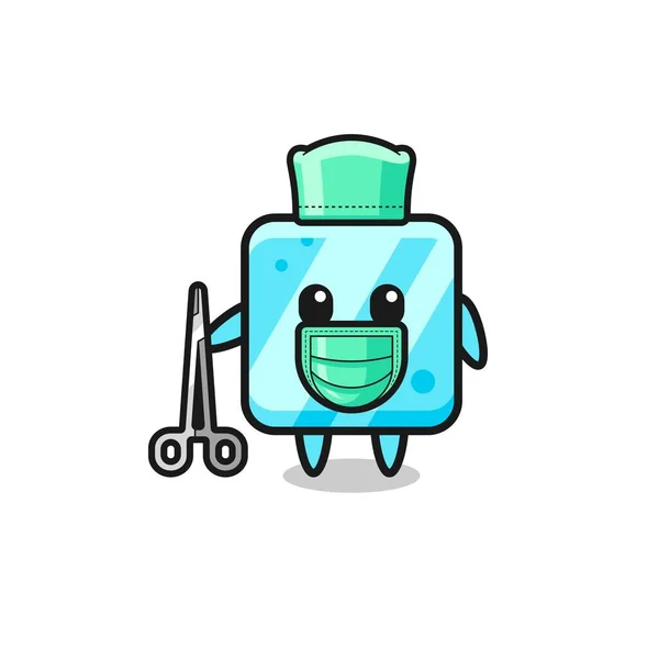 Cirujano Hielo Cubo Mascota Carácter Lindo Diseño — Vector de stock