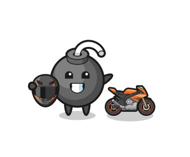 Motosiklet yarışçısı olarak şirin bir bomba çizgi filmi, şirin bir tasarım.