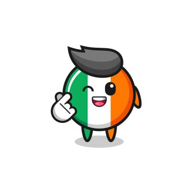 İrlanda bayrağı karakteri Korece parmak kalbi yapıyor, şirin tasarım.