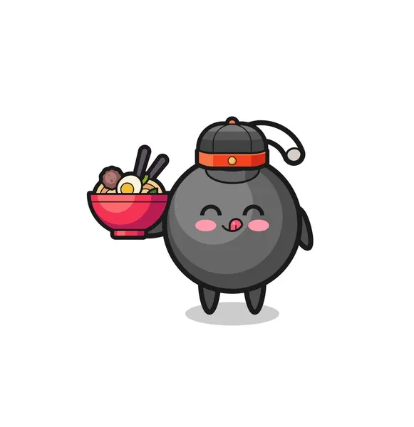 Bombe Comme Chef Chinois Mascotte Tenant Bol Nouilles Design Mignon — Image vectorielle