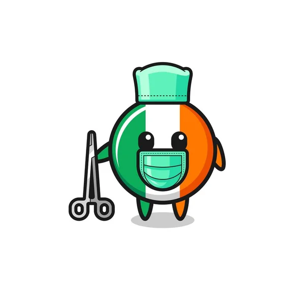 Cirurgião Irlandês Bandeira Mascote Personagem Projeto Bonito —  Vetores de Stock