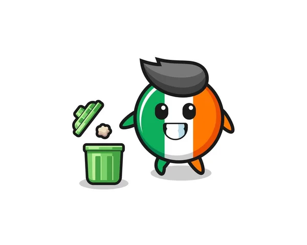 Illustrazione Della Bandiera Irlandese Gettare Spazzatura Nel Bidone Della Spazzatura — Vettoriale Stock