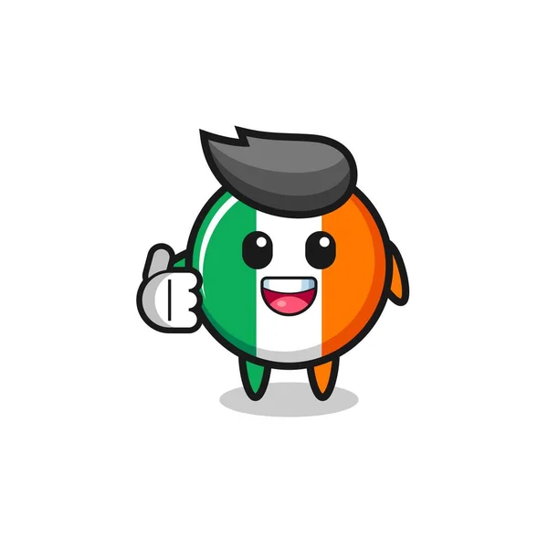 Irland Flagge Maskottchen Macht Daumen Hoch Geste Niedliches Design — Stockvektor