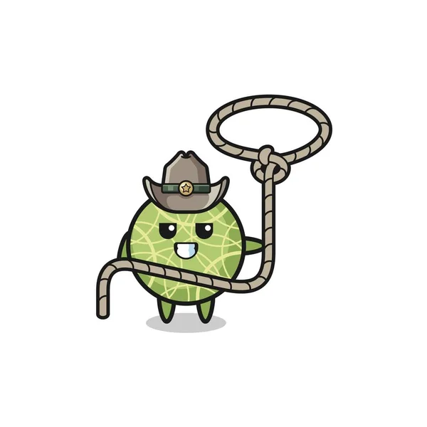 Melon Cowboy Lasso Rope Cute Design — Stock Vector