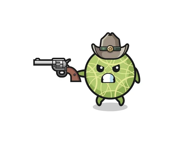 Melon Cowboy Shooting Gun Cute Design — Stock Vector