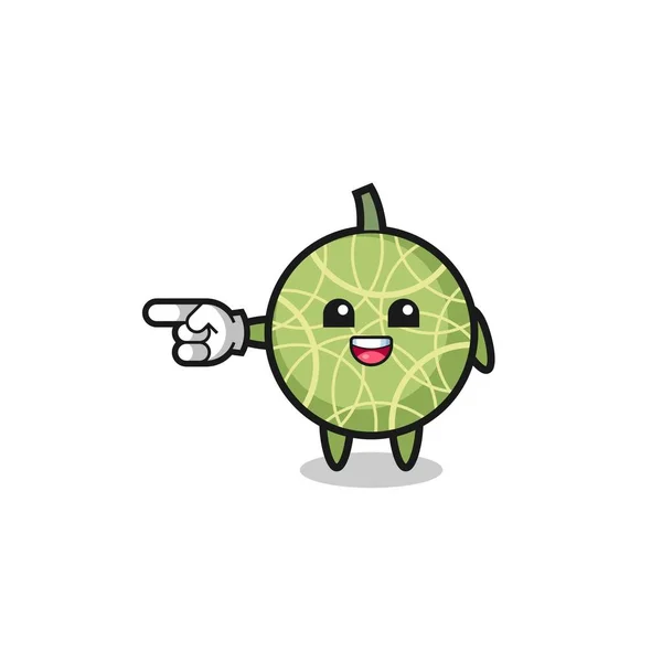 Dibujos Animados Melón Con Gesto Apuntando Izquierda Lindo Diseño — Vector de stock