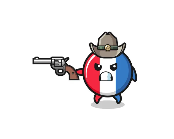 Bandeira França Cowboy Tiro Com Uma Arma Projeto Bonito — Vetor de Stock