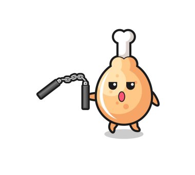 Mınçıka kullanan kızarmış tavuk çizgi filmi, şirin tasarım.