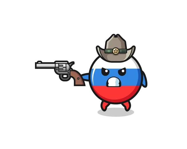 Russia Flag Cowboy Shooting Gun Cute Design — Stock Vector