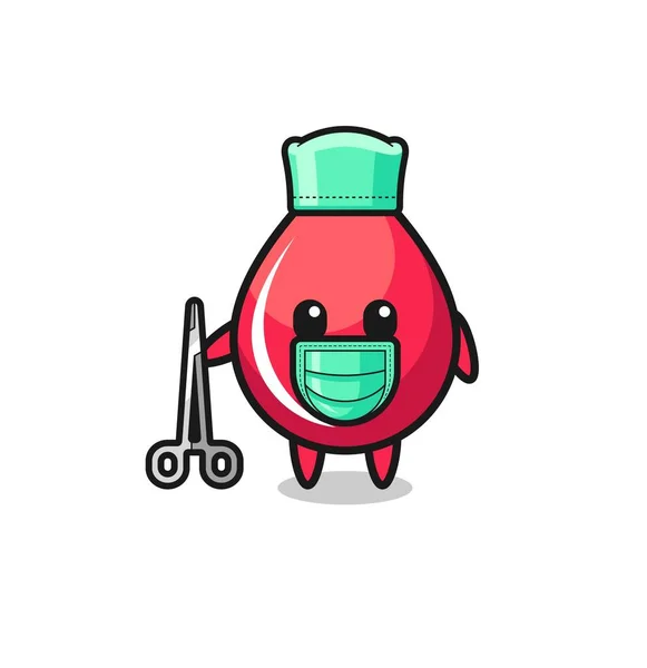 Cirurgião Personagem Mascote Gota Sangue Projeto Bonito — Vetor de Stock