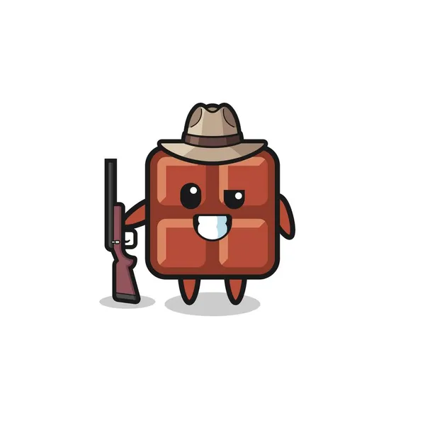 Mascotte Chasseur Barre Chocolat Tenant Pistolet Design Mignon — Image vectorielle