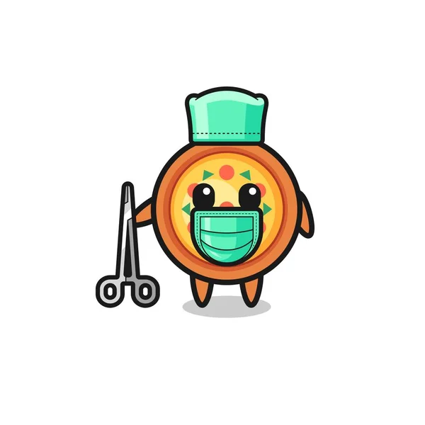 Cirurgião Pizza Mascote Personagem Projeto Bonito —  Vetores de Stock