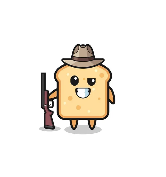 Ψωμί Κυνηγός Μασκότ Κρατώντας Ένα Όπλο Χαριτωμένο Σχεδιασμό — Διανυσματικό Αρχείο