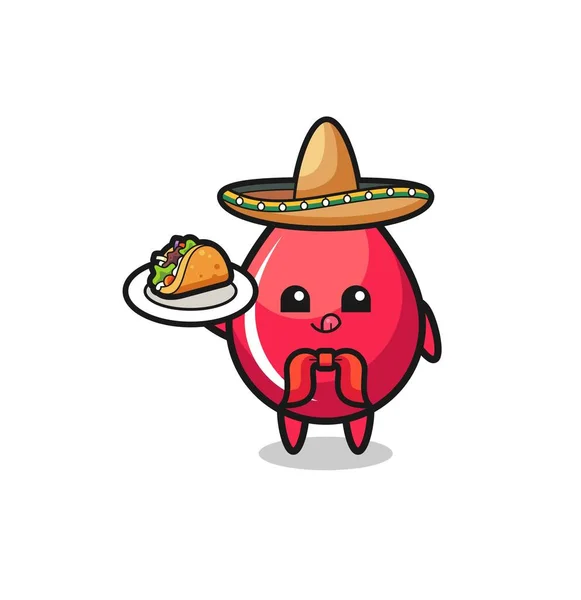 Blod Droppe Mexikansk Kock Maskot Håller Taco Söt Design — Stock vektor