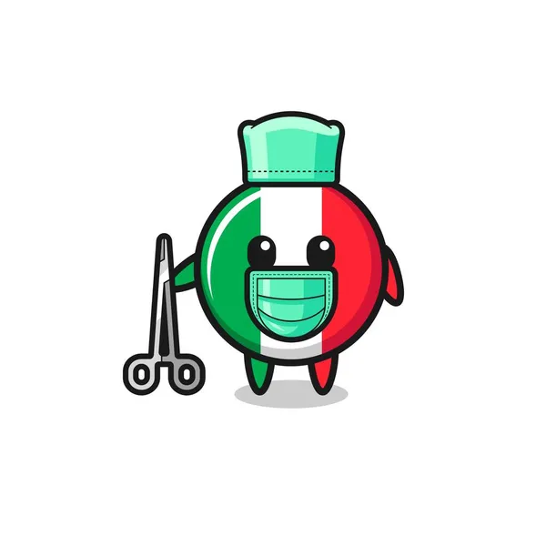 Cirujano Italia Bandera Mascota Carácter Lindo Diseño — Vector de stock