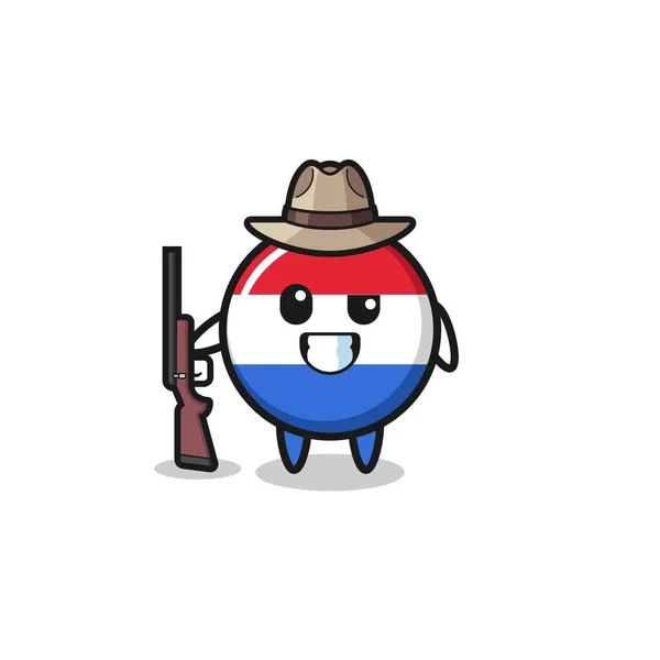 荷兰国旗猎人吉祥物 手持枪 可爱的设计 — 图库矢量图片