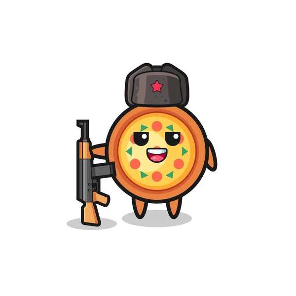 Cute Pizza Cartoon Russian Army Cute Design — Stock Vector