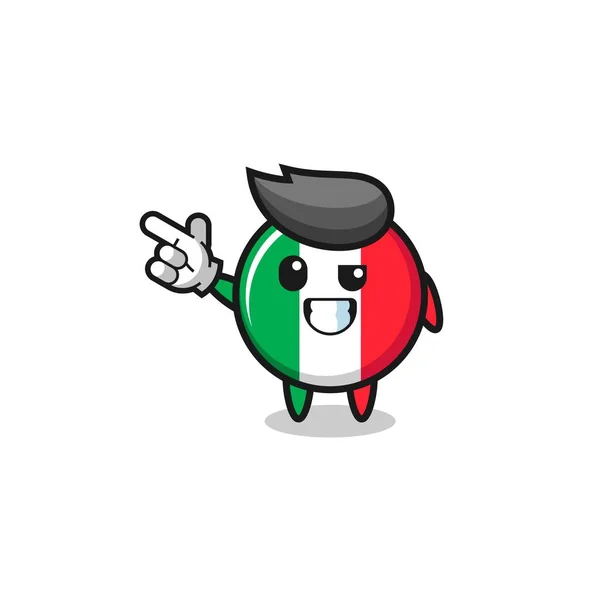 Italia Bandera Mascota Apuntando Arriba Izquierda Lindo Diseño — Vector de stock