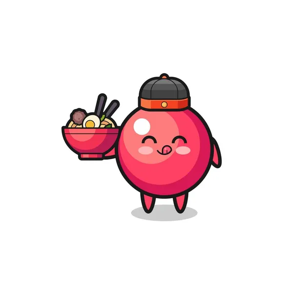 红莓作为中国厨师吉祥物 手持面碗 造型可爱 — 图库矢量图片