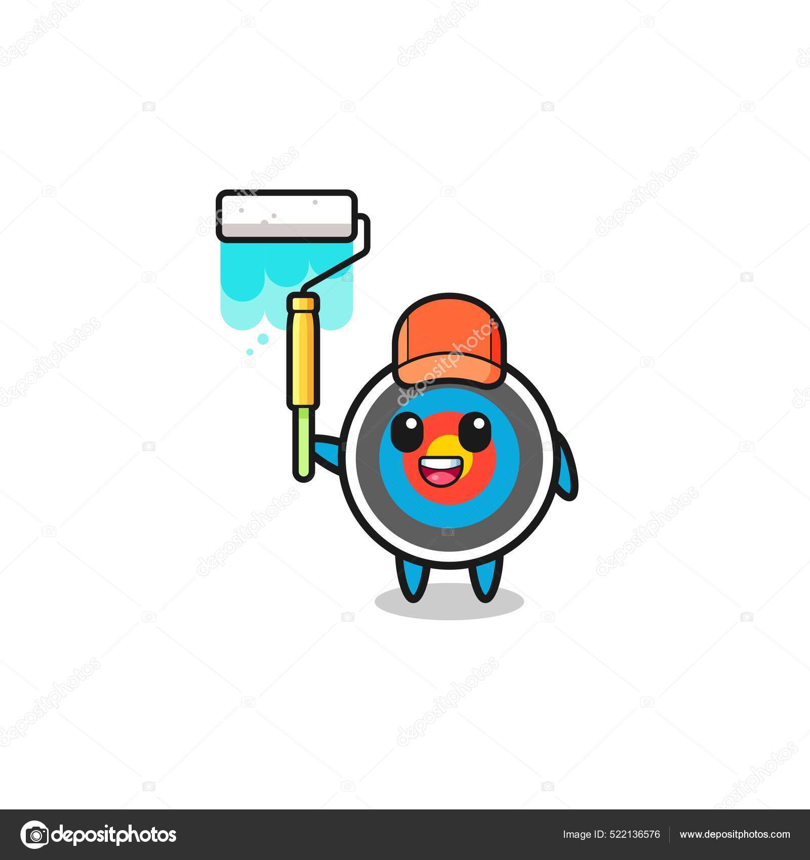 Target Archery Painter Mascot Paint Roller Cute Design Stock Vector