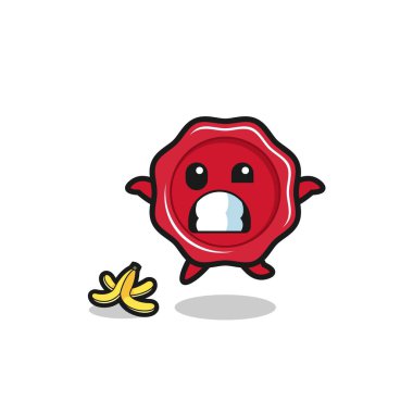 Mühür balmumu karikatürü muz kabuğunda kayar, şirin bir tasarım.