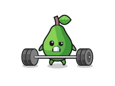 Avokado halteri kaldırma karikatürü, şirin tasarım.