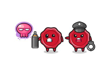 Yağlı balmumu karikatürü vandallık yaparken polis tarafından yakalandı, şirin bir tasarım.