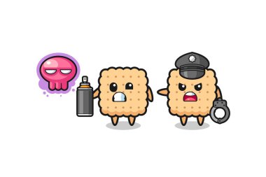 Kraker çizgi filmi vandalizm yapıyor ve polis tarafından yakalandı, şirin bir tasarım.