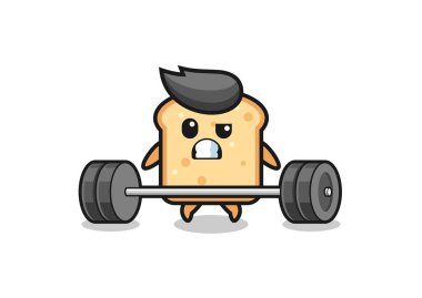 Bir halter kaldıran ekmek karikatürü, şirin bir tasarım.