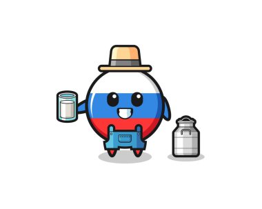 Süt çiftçisi rolünde Rusya bayrağı çizgi filmi, şirin bir tasarım.