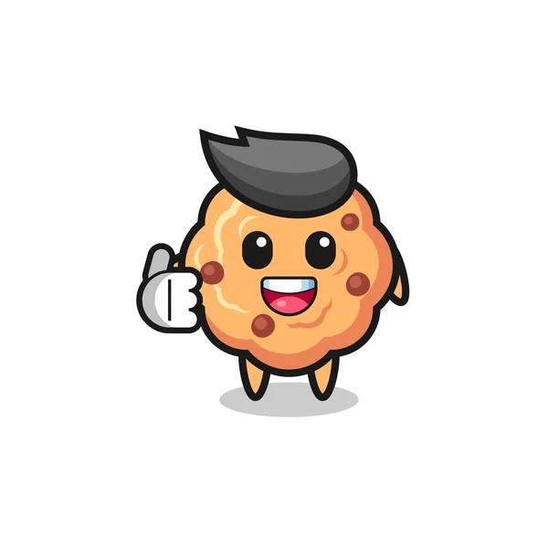 Chocolate Chip Cookie Mascot Doing Thumbs Gesture Cute Design — Stock Vector