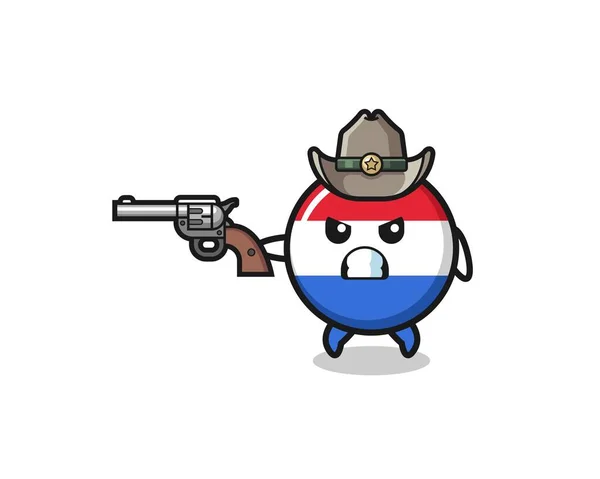 Netherlands Flag Cowboy Shooting Gun Cute Design — стоковый вектор