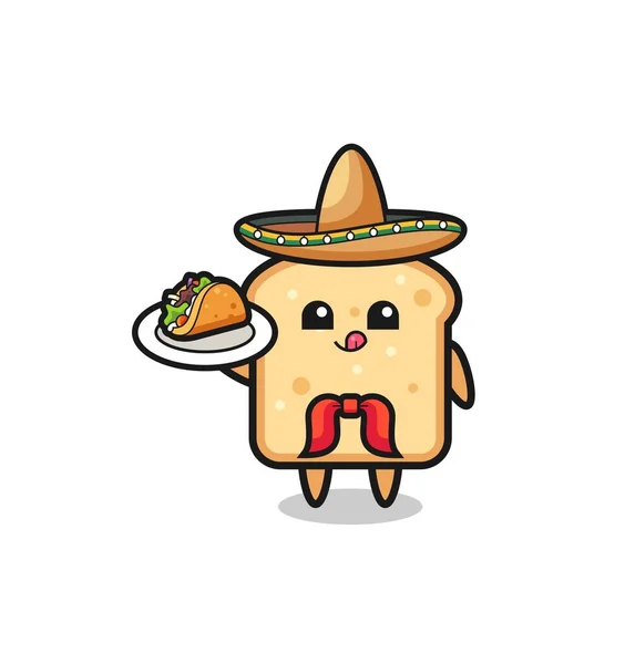 Bröd Mexikansk Kock Maskot Håller Taco Söt Design — Stock vektor