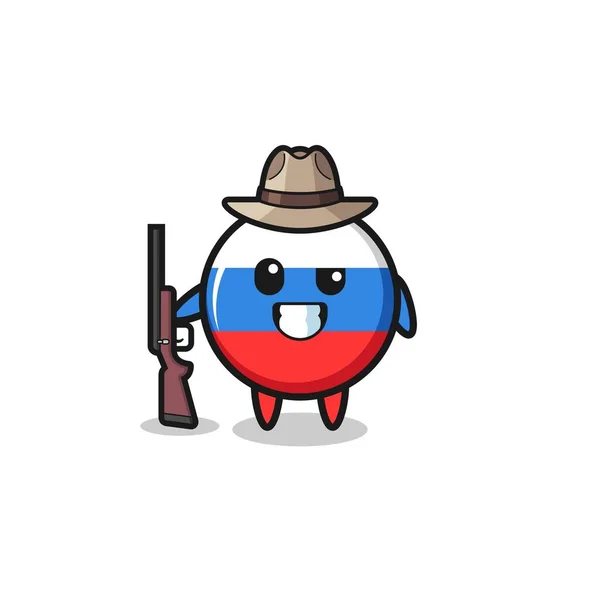 Rusland Vlag Jager Mascotte Met Een Pistool Schattig Ontwerp — Stockvector