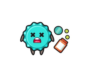 Aşırı doz şişe kapağı karakteri, şirin tasarım.