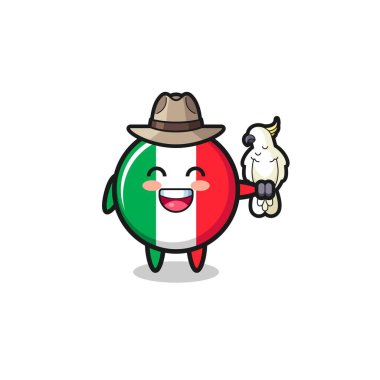 İtalyan bayrak bekçisi maskotu ve papağan, şirin bir tasarım.