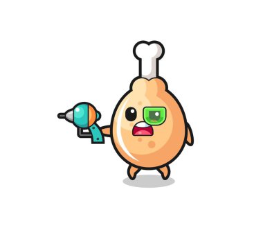 Sevimli kızarmış tavuk elinde silah, şirin tasarım.