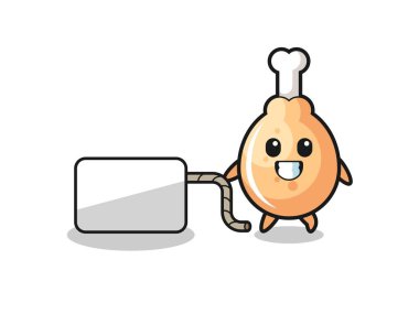 Kızarmış tavuk çizgi filmi bir afiş çekiyor, şirin bir tasarım.