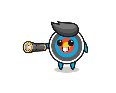 Okçuluk maskotu elinde el feneri, şirin tasarım.