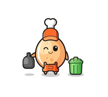 Tatlı kızarmış tavuğun maskotu çöp toplayıcısı, şirin tasarım.