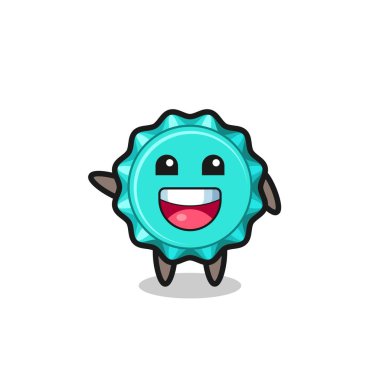 Mutlu şişe kapağı şirin maskot karakteri, şirin tasarım.