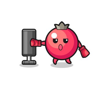 Yaban mersini boksörü çizgi filmi kum torbasıyla antrenman yapıyor, şirin tasarım.