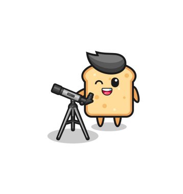 Ekmek astronomu maskotu modern bir teleskop, şirin bir tasarım.