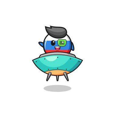 Geleceğin uzay gemisine binen Rusya bayrağı çizgi filmi, şirin bir tasarım.