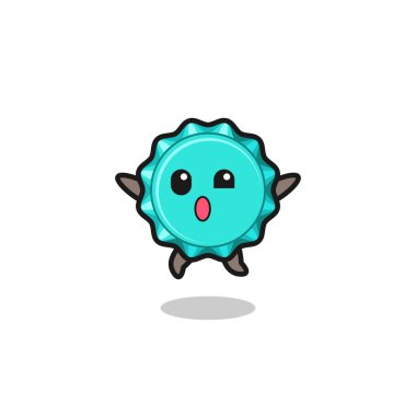 Şişe kapağı karakteri zıplama hareketi yapıyor, şirin tasarım.