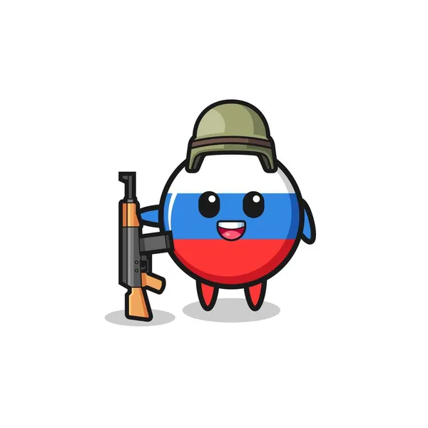 可爱的俄罗斯国旗吉祥物作为士兵 可爱的设计 — 图库矢量图片