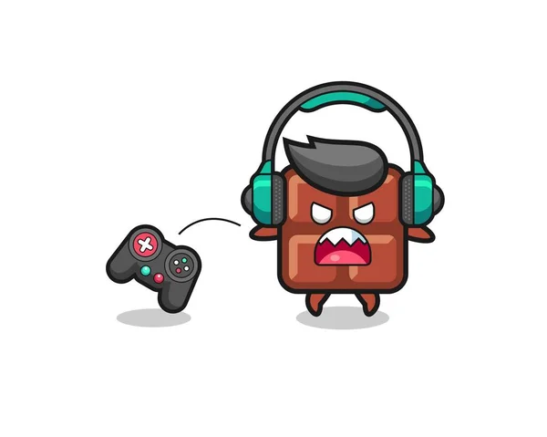 Barretta Cioccolato Gamer Mascotte Arrabbiato Design Carino — Vettoriale Stock